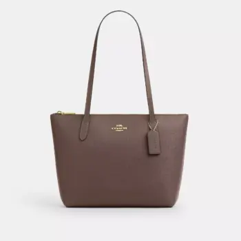 Coach Fiona Zip Tote Bag In Crossgrain leather (Dark Stone)