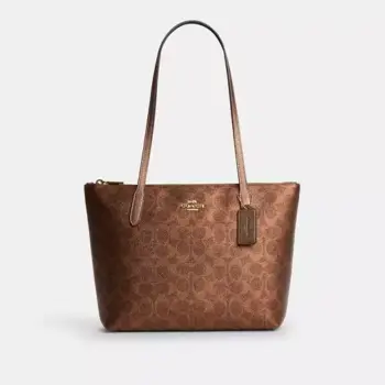 Coach Fiona Zip Tote Bag In Signature Canvas (Brown Cooper)