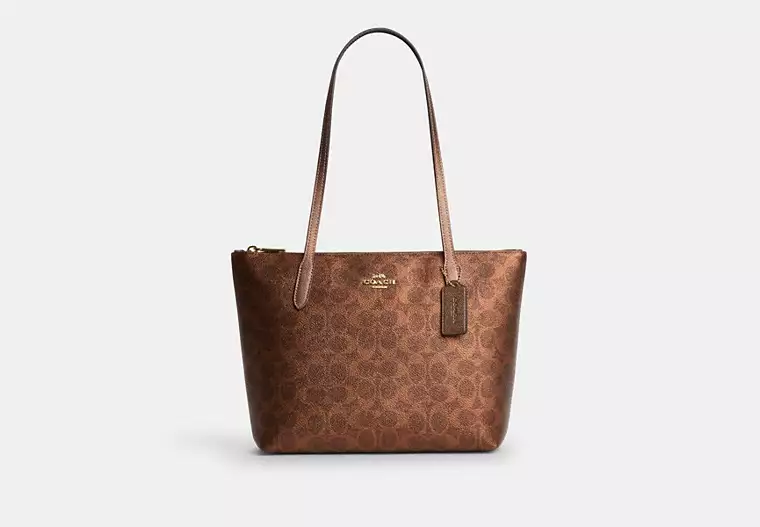 Fiona Zip Tote Bag In Signature Canvas (Brown Cooper)