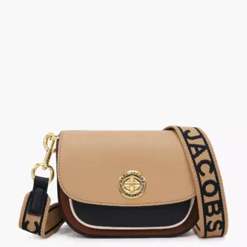 Marc Jacobs Small Colorblock Signet Leather Saddle Bag (Cognac Multi) - Boutique Collection