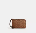 In Transit - Coach Corner Zip Wristlet In Signature Canvas (Brown Cooper)