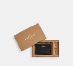 Coach Boxed Corner Zip Wristlet In Signature Leather (Black)