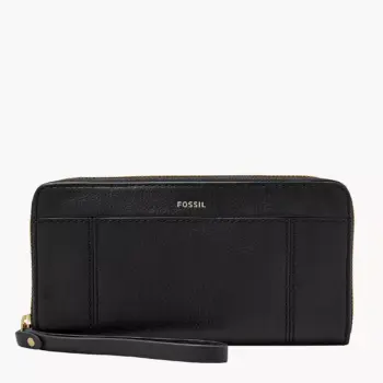 Fossil Jori RFID Zip Leather Clutch Wallet (Black)