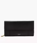Fossil Jori RFID Flap Leather Clutch Wallet (Black)
