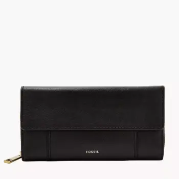 Fossil Jori RFID Flap Leather Clutch Wallet (Black)
