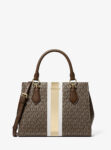 Michael Kors Marilyn Medium Signature Logo Stripe Satchel (Brown)