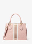 Michael Kors Marilyn Medium Signature Logo Stripe Satchel (Powder Blush)
