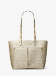 Michael Kors Jet Set Medium Metallic Signature Logo Pocket Tote Bag (Pale Gold)
