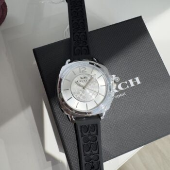 Coach Women Boyfriend Watch Embossed Rubber Strap Watch 34mm (Black)