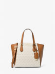 Michael Kors Taryn Small Signature Logo and Leather Convertible Crossbody Bag (Vanilla)