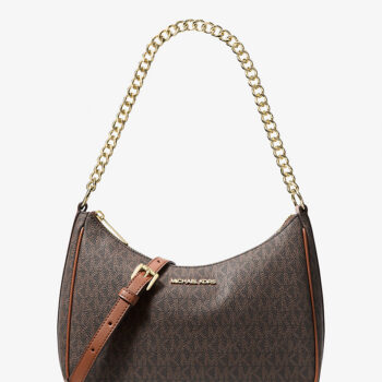 Michael Kors Jet Set Travel Large Signature Logo Convertible Crossbody Bag (Brown)
