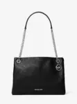 Michael Kors Christina Medium Pebbled Leather Messenger Bag (Black)