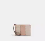 Coach Corner Zip Wristlet In Signature Canvas With Stripe (Sand Taupe)