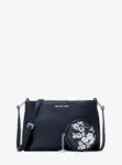 Michael Kors Trisha Pebbled Leather Crossbody Bag With Printed Signature Logo Pouch (Navy)