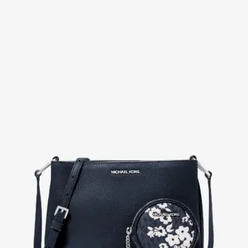 Michael Kors Trisha Pebbled Leather Crossbody Bag With Printed Signature Logo Pouch (Navy)