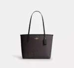 Coach Medium City Tote Bag In Signature Canvas (Walnut Black)