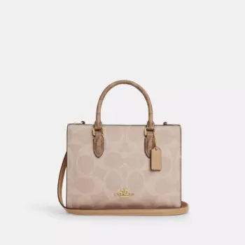 Coach Maggie Small Tote Bag In Blocked Signature Canvas (Sand Tan)