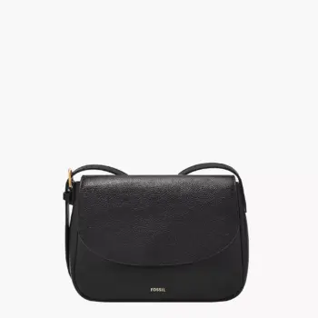 Fossil Kasey Leather Flap Crossbody Bag (Black)