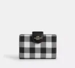 In Transit - Coach Medium Corner Zip Wallet With Gingham Print (Black Multi)
