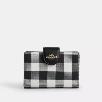 In Transit - Coach Medium Corner Zip Wallet With Gingham Print (Black Multi)