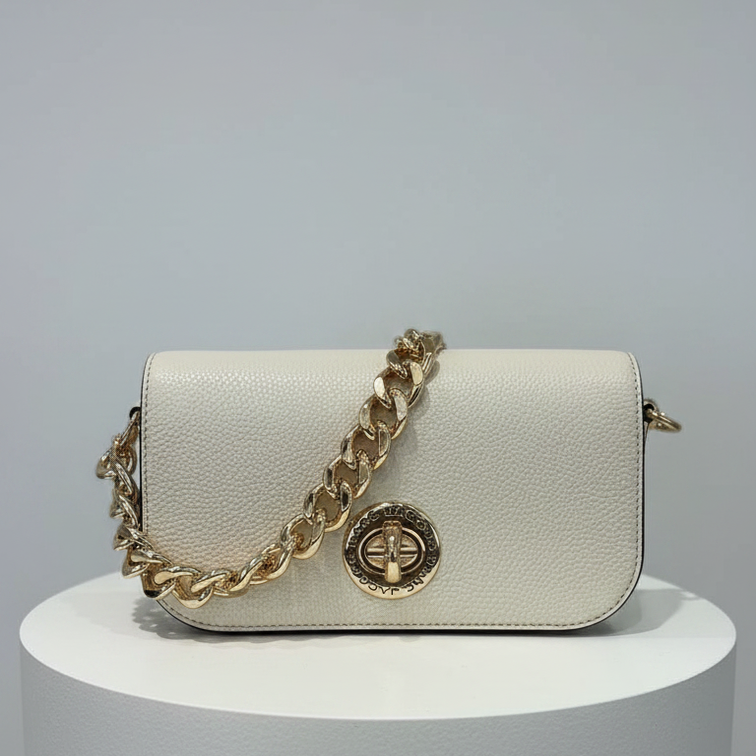 Marc Jacobs Signet Turnlock Chain Leather Shoulder Bag (Marshmallow)