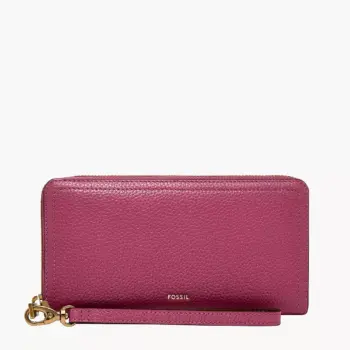 Fossil Logan RFID Zip Around Clutch Wallet (Pink)