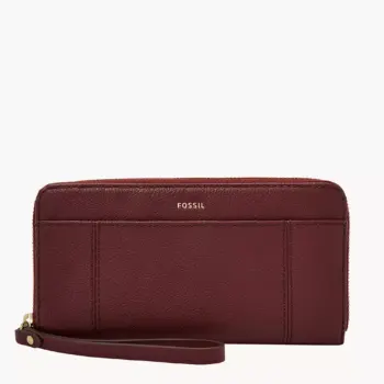 Fossil Jori RFID Zip Leather Clutch Wallet (Cabernet)